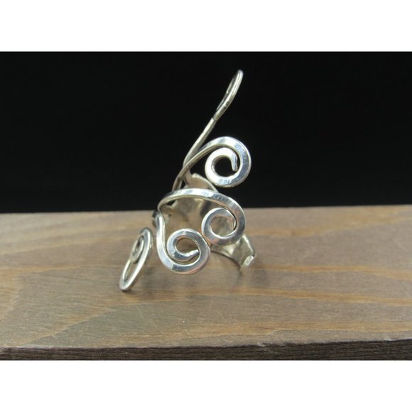 Size 8 Sterling Silver Fancy Swirls Large Finger Band Ring Vintage Statement - Picture 3 of 9